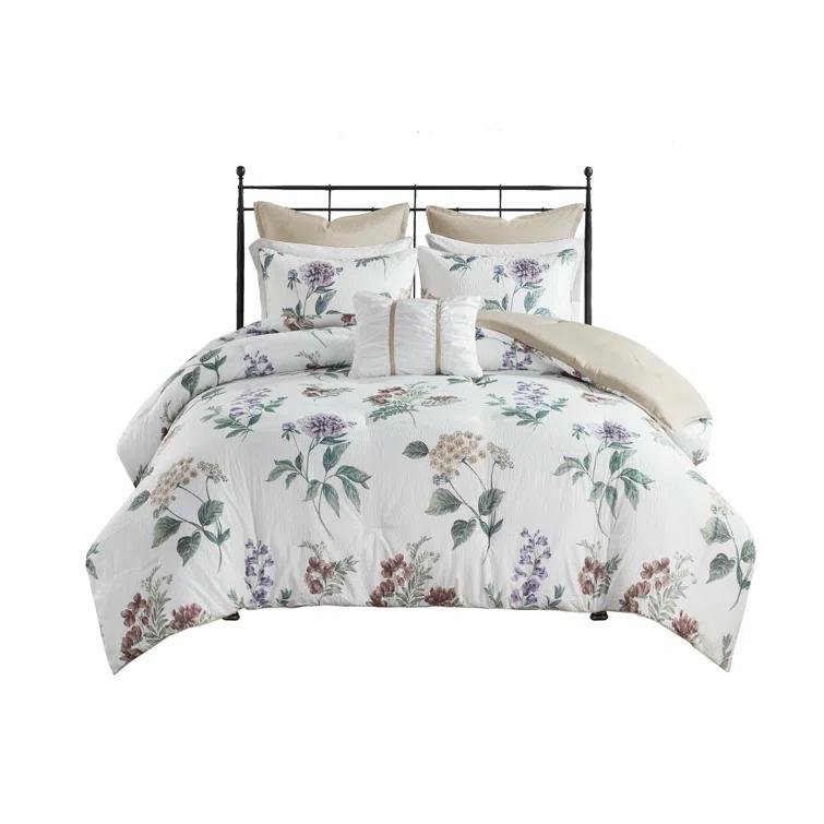 Zennia 7 Piece Seersucker Floral Comforter Set with Throw Blanket