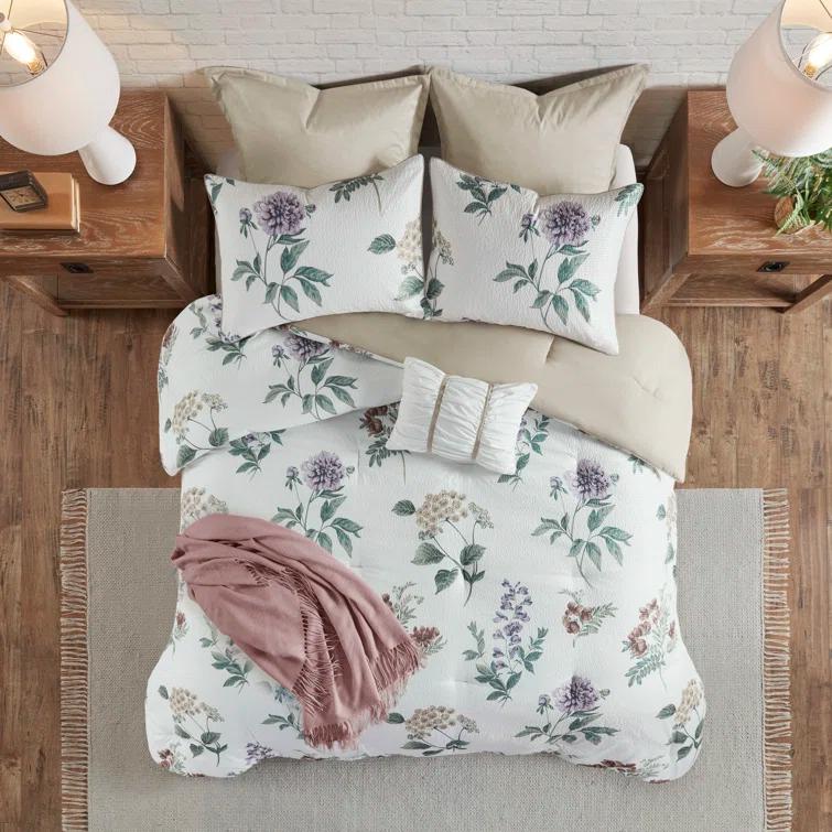 Zennia 7 Piece Seersucker Floral Comforter Set with Throw Blanket
