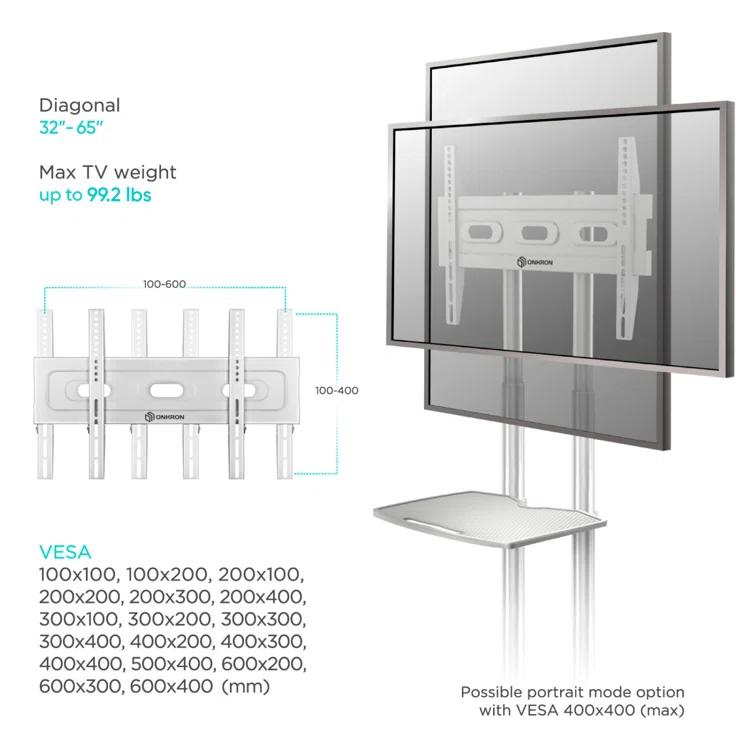 ONKRON Portable TV Stand With Wheels - Adjustable TV Stand for 32-65 Inch for TVs up to 110 lbs
