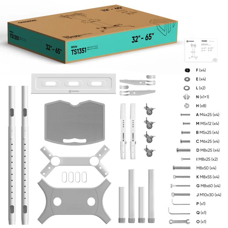 ONKRON Portable TV Stand With Wheels - Adjustable TV Stand for 32-65 Inch for TVs up to 110 lbs