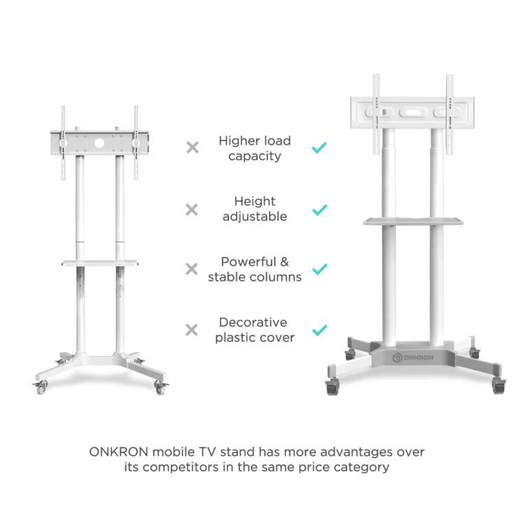 ONKRON Portable TV Stand With Wheels - Adjustable TV Stand for 32-65 Inch for TVs up to 110 lbs