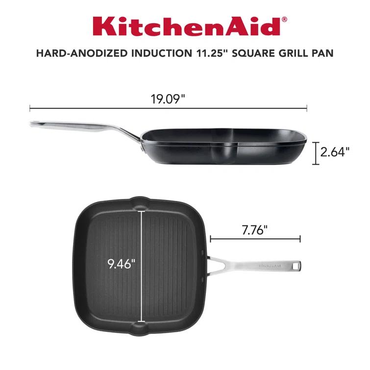 KitchenAid® KitchenAid Hard Anodized Induction Nonstick Stovetop Grill / Griddle Pan, 11.25 Inch, Matte Black