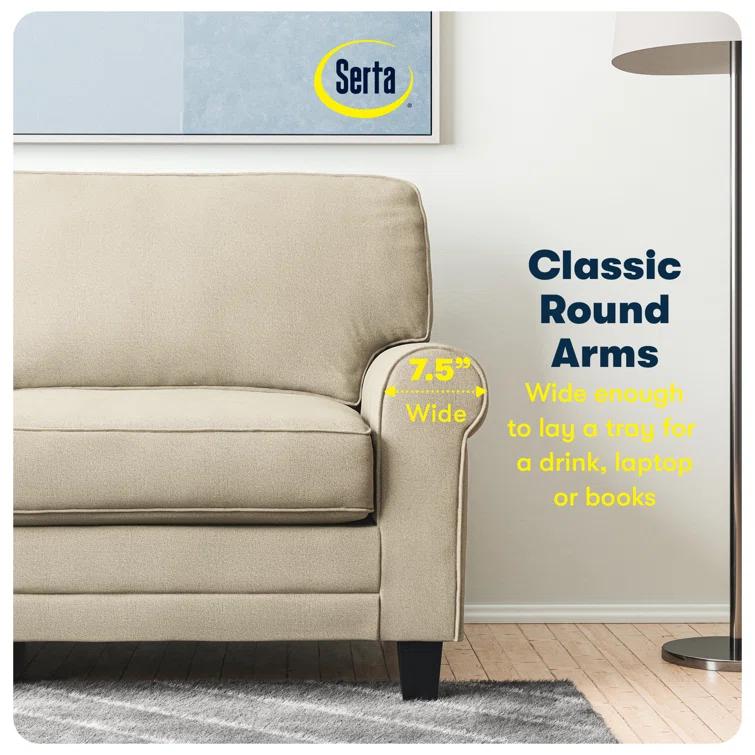 Serta Copenhagen 61" Rolled Arm Sofa, Easy Care Fabric, Soft Pillow Back, Pocket Coil Seat Cushions