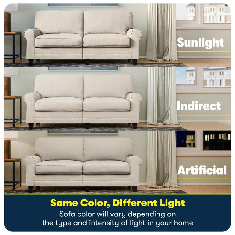 Serta Copenhagen 61" Rolled Arm Sofa, Easy Care Fabric, Soft Pillow Back, Pocket Coil Seat Cushions