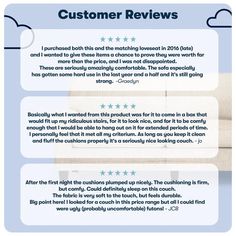 Serta Copenhagen 61" Rolled Arm Sofa, Easy Care Fabric, Soft Pillow Back, Pocket Coil Seat Cushions