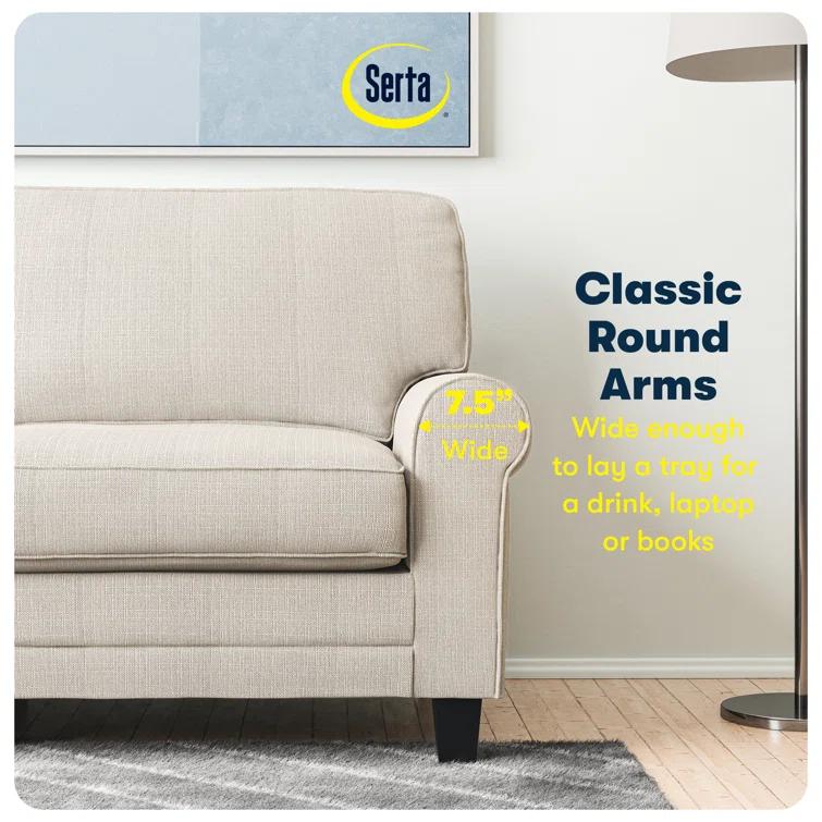 Serta Copenhagen 61" Rolled Arm Sofa, Easy Care Fabric, Soft Pillow Back, Pocket Coil Seat Cushions