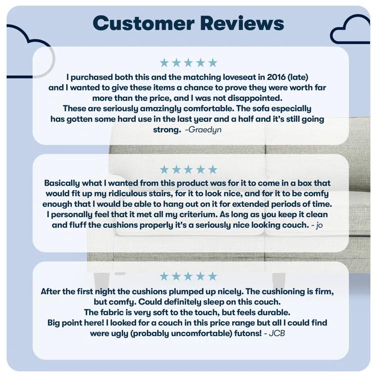 Serta Copenhagen 61" Rolled Arm Sofa, Easy Care Fabric, Soft Pillow Back, Pocket Coil Seat Cushions