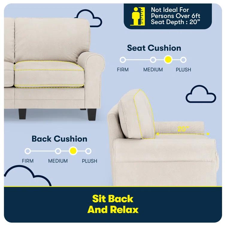Serta Copenhagen 61" Rolled Arm Sofa, Easy Care Fabric, Soft Pillow Back, Pocket Coil Seat Cushions