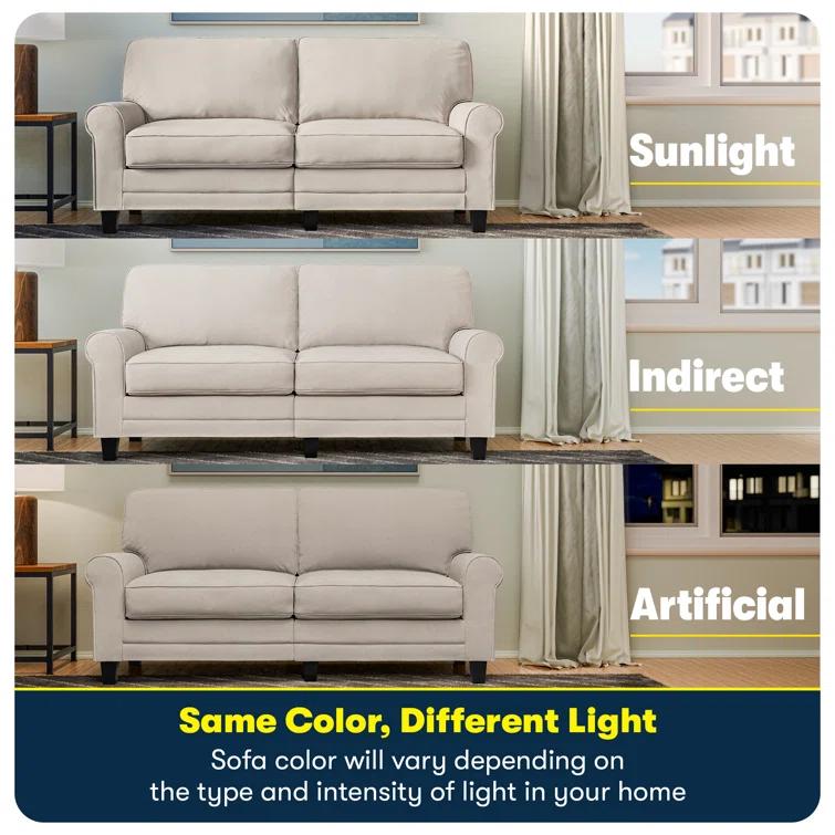 Serta Copenhagen 61" Rolled Arm Sofa, Easy Care Fabric, Soft Pillow Back, Pocket Coil Seat Cushions