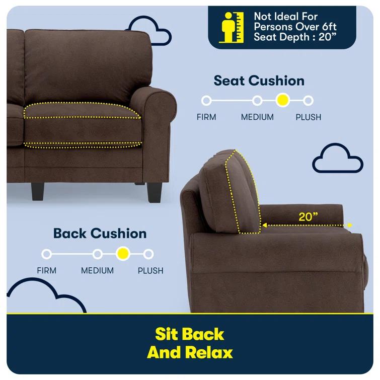 Serta Copenhagen 61" Rolled Arm Sofa, Easy Care Fabric, Soft Pillow Back, Pocket Coil Seat Cushions