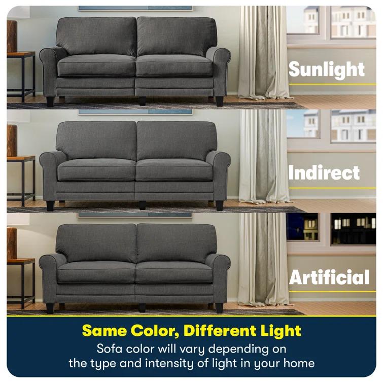 Serta Copenhagen 61" Rolled Arm Sofa, Easy Care Fabric, Soft Pillow Back, Pocket Coil Seat Cushions