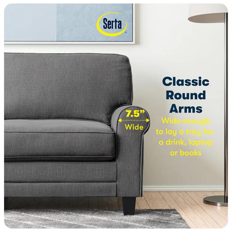 Serta Copenhagen 61" Rolled Arm Sofa, Easy Care Fabric, Soft Pillow Back, Pocket Coil Seat Cushions