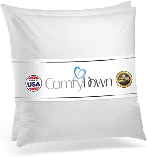 ComfyDown Decorative Throw Pillow Insert Down Feathers Fill 100% Cotton Cover Square Pillow Insert (Set of 2)