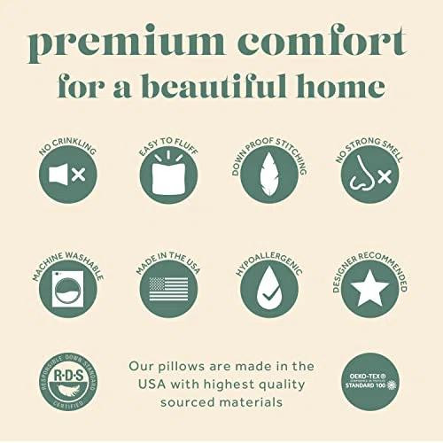 ComfyDown Premium 95/5 Feather Down Square Pillow Insert 100% Cotton Cover 233 - 18"x18" -White -2 Pack