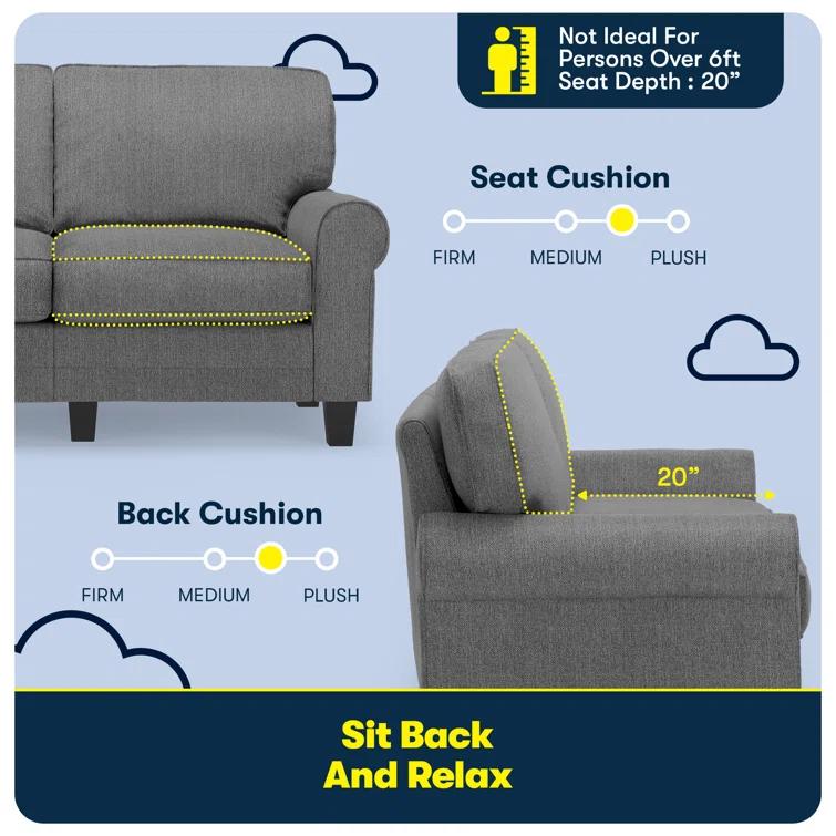 Serta Copenhagen 61" Rolled Arm Sofa, Easy Care Fabric, Soft Pillow Back, Pocket Coil Seat Cushions