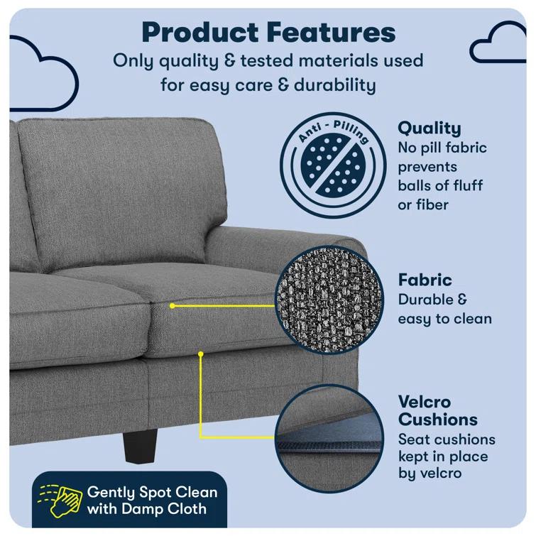 Serta Copenhagen 61" Rolled Arm Sofa, Easy Care Fabric, Soft Pillow Back, Pocket Coil Seat Cushions