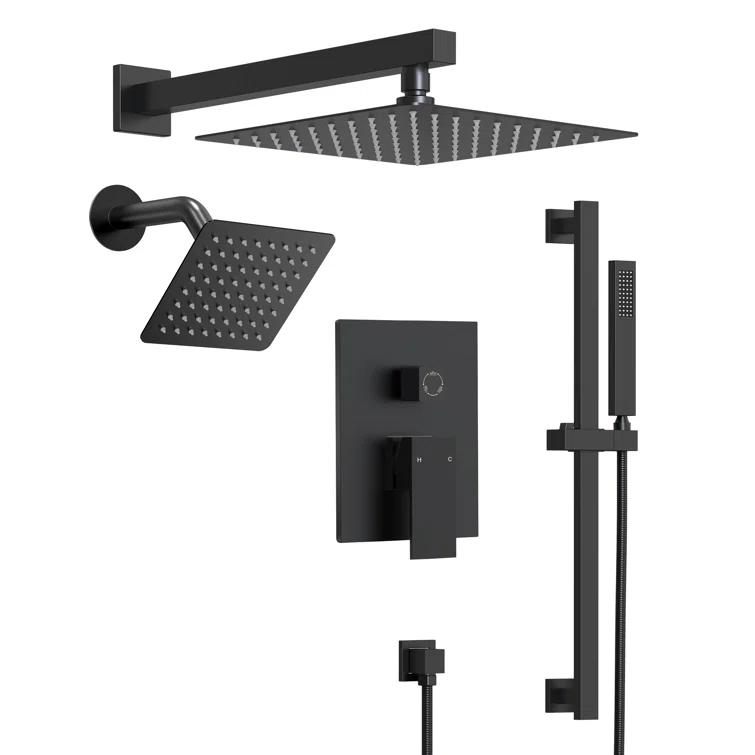 EVERSTEIN DualJetSpa 10-Inch High-Pressure Rainfall Shower Faucet with Handheld Spray, Wall Mount Dual Showerheads System with Slide Bar and Rough-in Valve SFS-1059-BK10