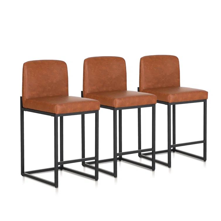 Wade Logan® Catharinus Extra Tall Bar Stool Set - Black Metal Base & Waterproof Faux Leather (Set of 3)