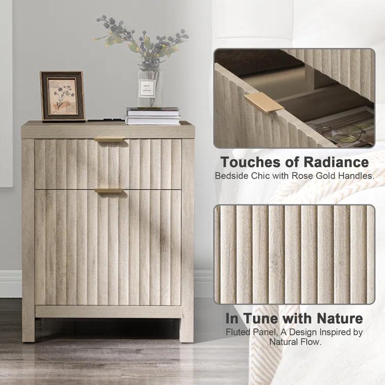 Arrilla 25'' 2 - Drawer Nightstand with Built-In Outlets