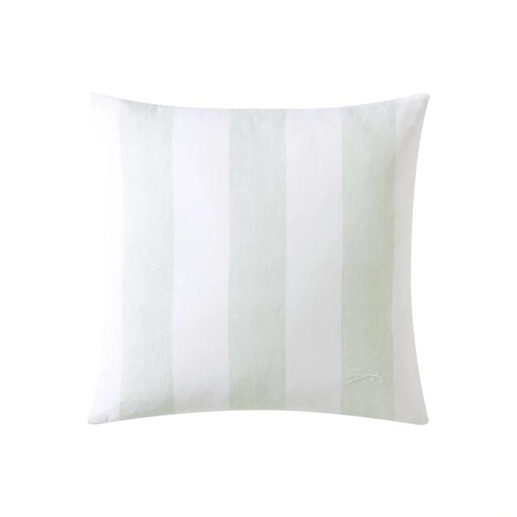 Green and White Striped Cotton Square Throw Pillow