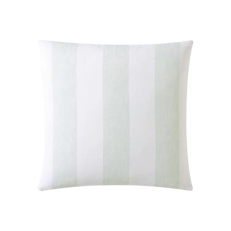Green and White Striped Cotton Square Throw Pillow