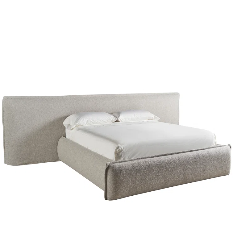 King Cream Upholstered Platform Bed with Tufted Headboard