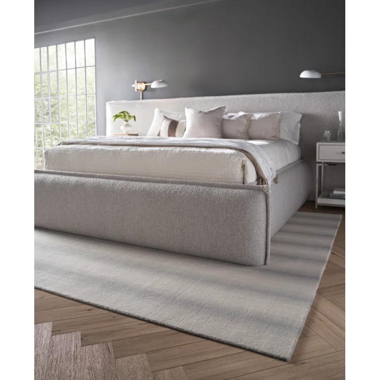 King Cream Upholstered Platform Bed with Tufted Headboard