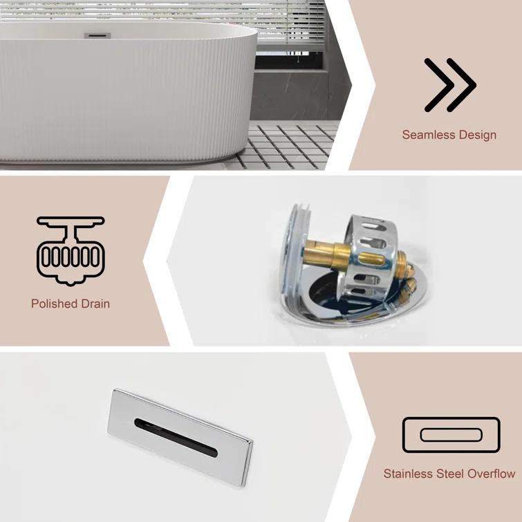 KDK HOME 67 in Freestanding Bathtub Acrylic Deep Soaking Tubs with Overflow