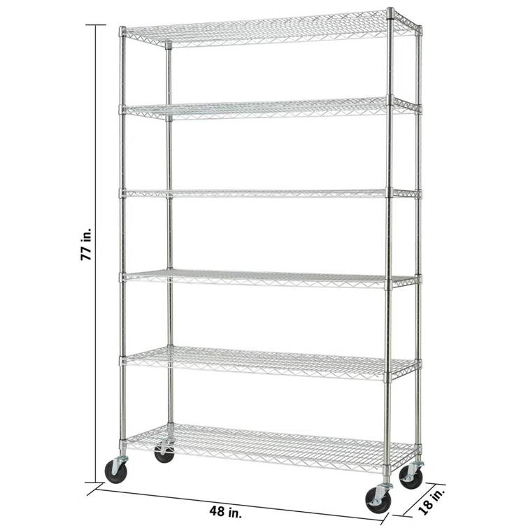 TRINITY EcoStorage 6-Tier NSF Steel Wire Shelving Unit w/ Wheels (48 in. W x 18 in. D)