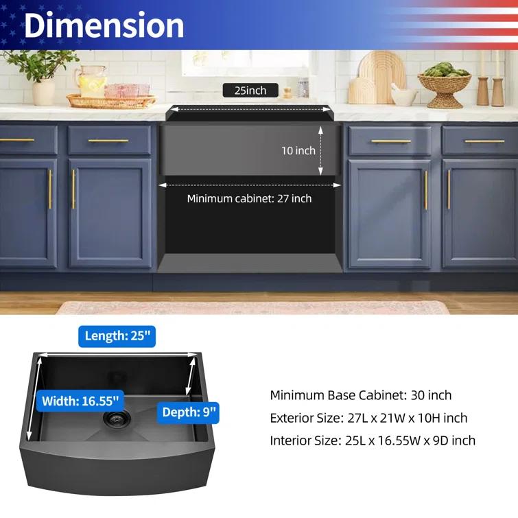 27'' L Farmhouse / Apron Single Bowl Stainless Steel Kitchen Sink