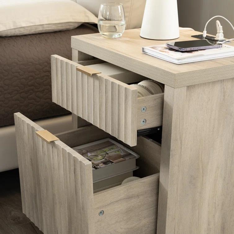 Arrilla 25'' 2 - Drawer Nightstand with Built-In Outlets