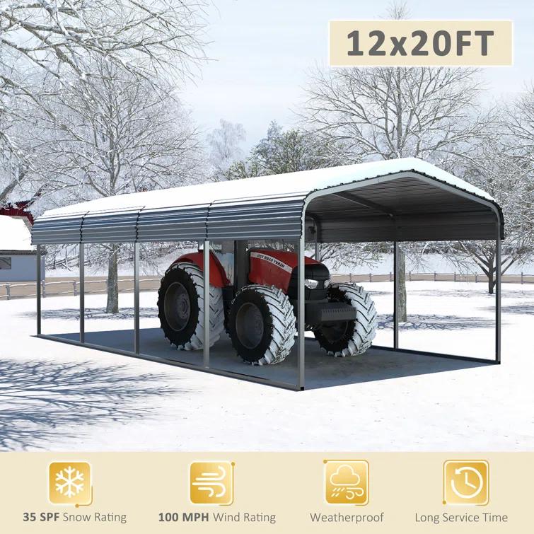 Veikous Steel Carport, Galvanized Multiple Sizes