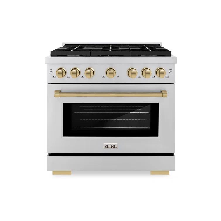 ZLINE ZLINE Autograph Edition 36 in. 5.2 cu. ft. Paramount Dual Fuel Range W/ 6 Burner Gas Cooktop & Electric Convection Oven in Stainless Steel W/ Champagne Bronze Accents (SDRZ-36-CB) SDRZ-36-CB