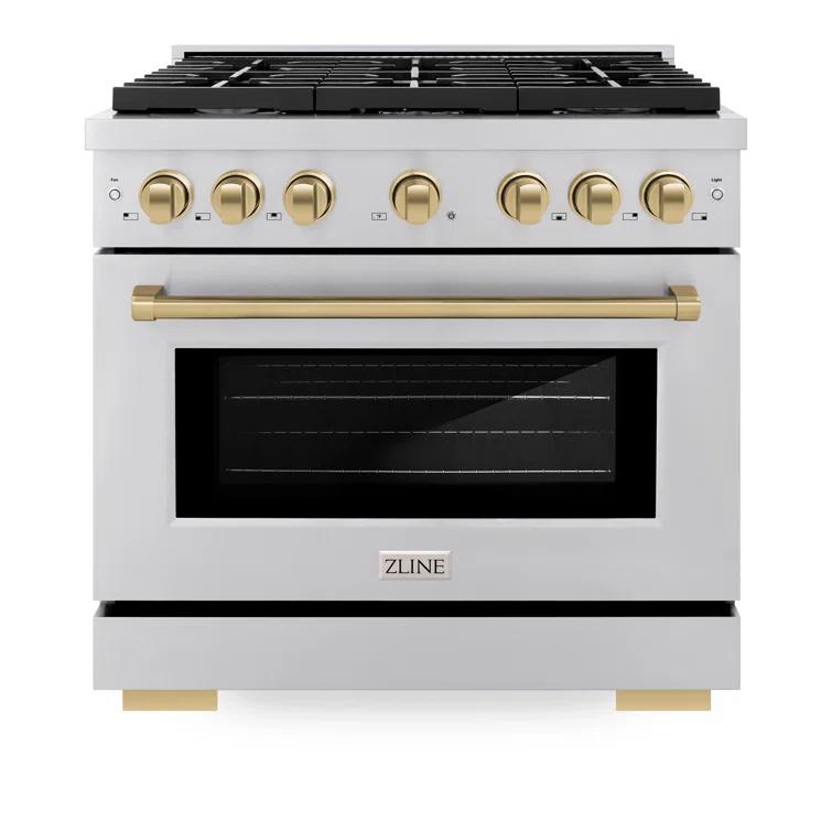 ZLINE ZLINE Autograph Edition 36 in. 5.2 cu. ft. Paramount Dual Fuel Range W/ 6 Burner Gas Cooktop & Electric Convection Oven in Stainless Steel W/ Champagne Bronze Accents (SDRZ-36-CB) SDRZ-36-CB
