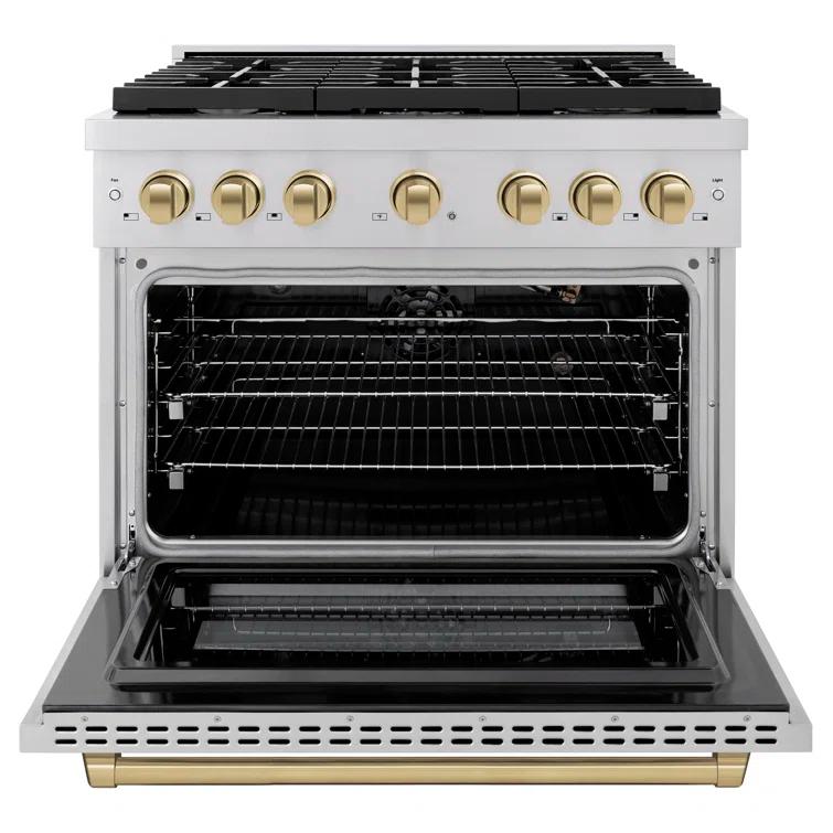 ZLINE ZLINE Autograph Edition 36 in. 5.2 cu. ft. Paramount Dual Fuel Range W/ 6 Burner Gas Cooktop & Electric Convection Oven in Stainless Steel W/ Champagne Bronze Accents (SDRZ-36-CB) SDRZ-36-CB