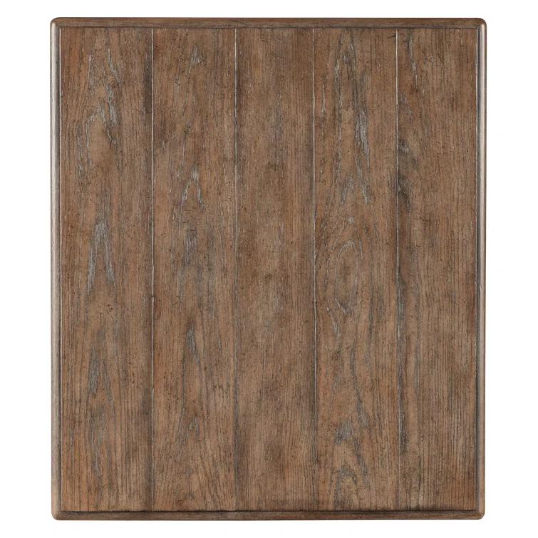Rustic Brown Oak Veneer End Table with Metal Hardware