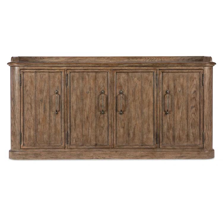 Rustic Honey Brown Oak Four-Door Buffet with Antique Bronze Pulls