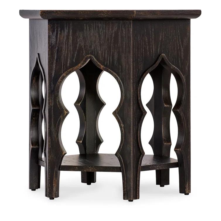 Black Rustic Oak Veneer Hexagon End Table