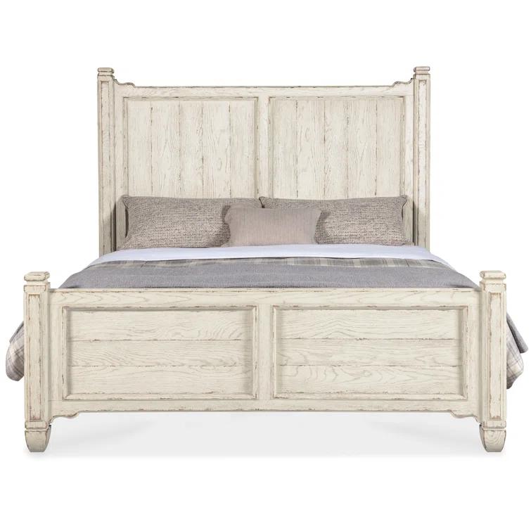 Queen Beige Rustic Wood Panel Bed with Headboard