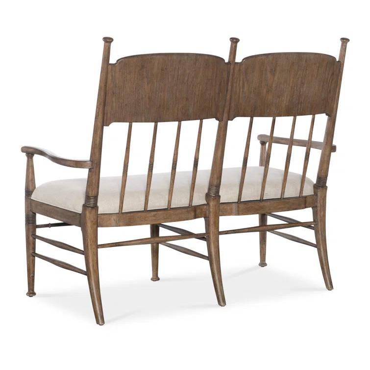 Honey Oak Upholstered Dining Bench with Armrests