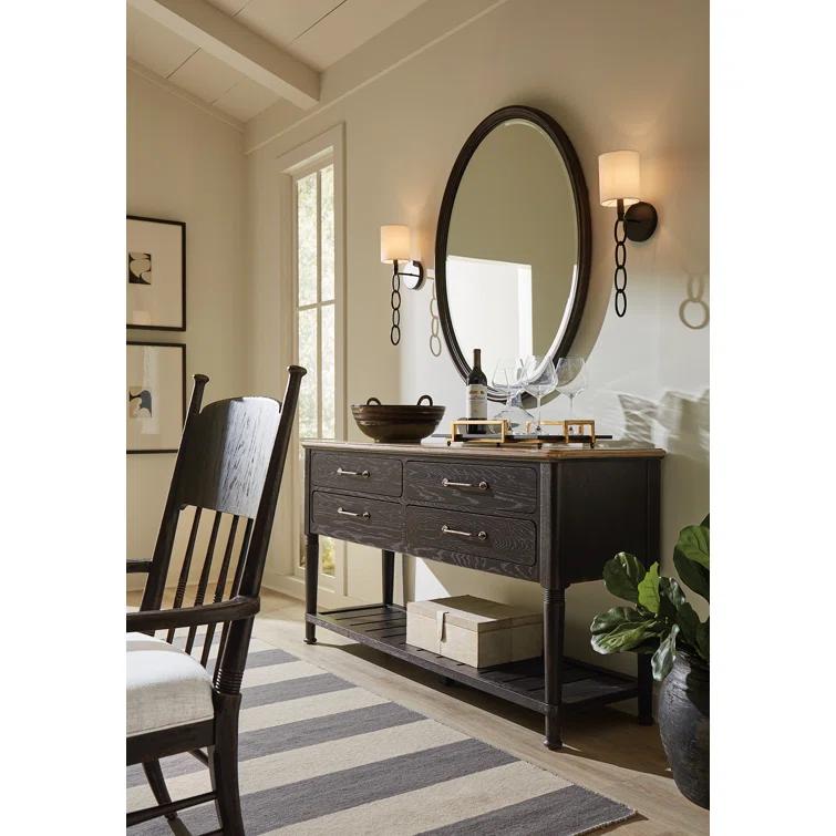Rustic Black Oval Wood Wall Mirror