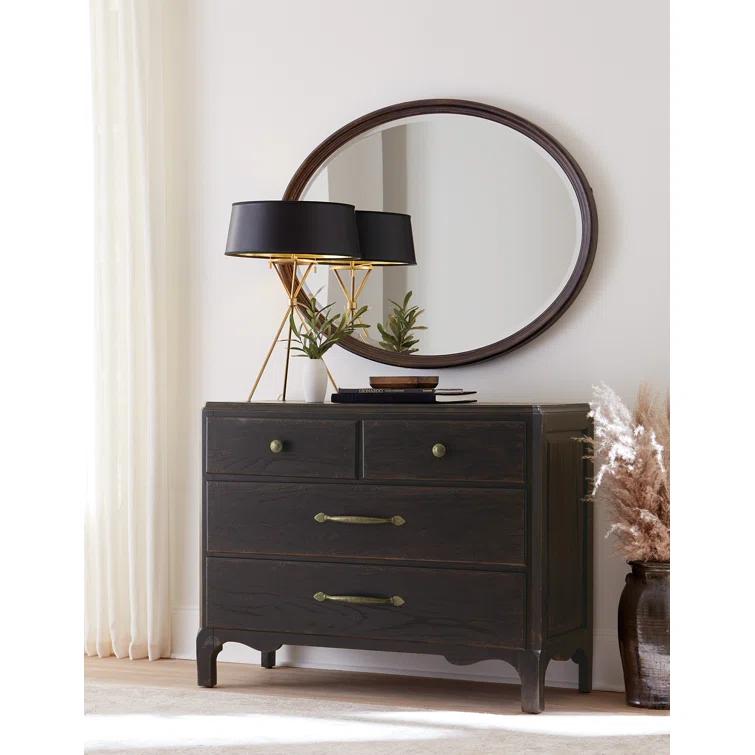 Rustic Black Oval Wood Wall Mirror