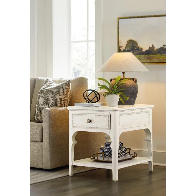 Rustic White Oak Veneer End Table with Storage