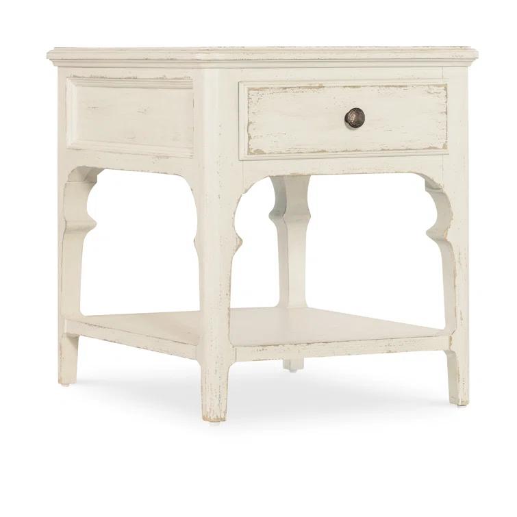 Rustic White Oak Veneer End Table with Storage