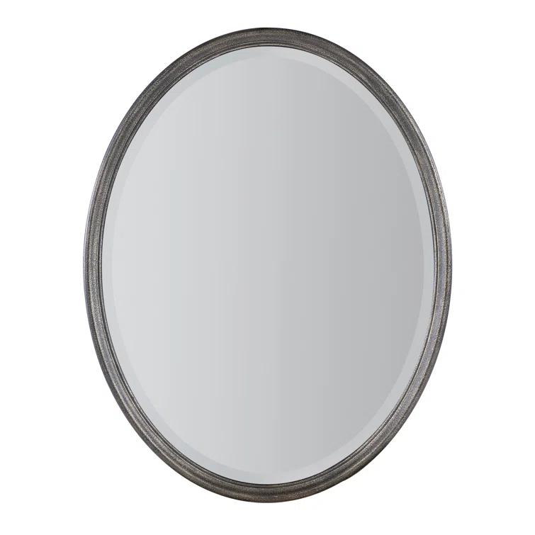 Rustic Black Oval Wood Wall Mirror