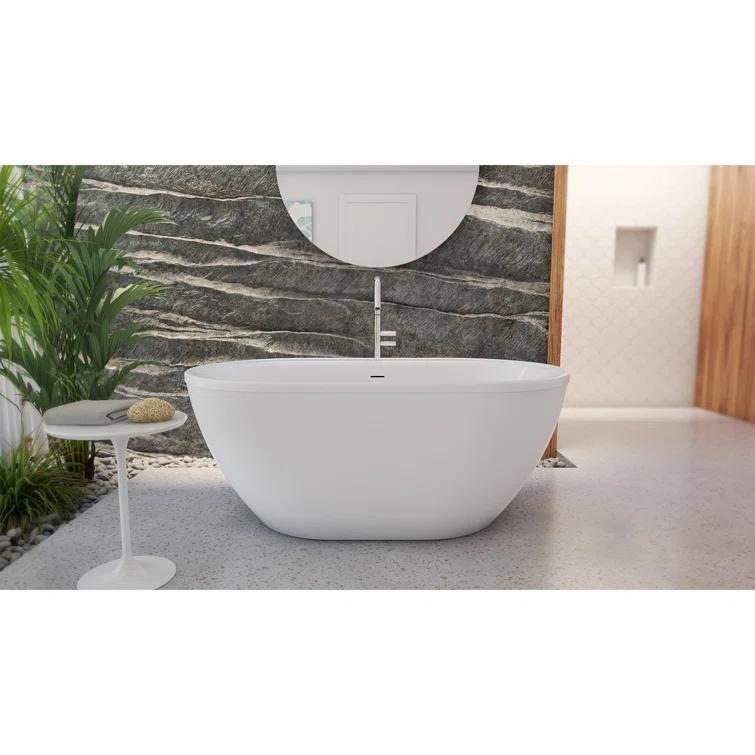 DreamLine BT63X3460C01 Essence 60-1/4 in. L x 34-1/4 in. W x 23-5/8 in. H Freestanding Acrylic Bathtub