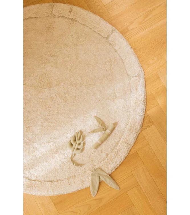 Lorena Canals Round Hand Tufted 3'11.25" x 3'11.25" Cotton/Bamboo Slat / Seagrass Area Rug in Natural/Ivory/Olive