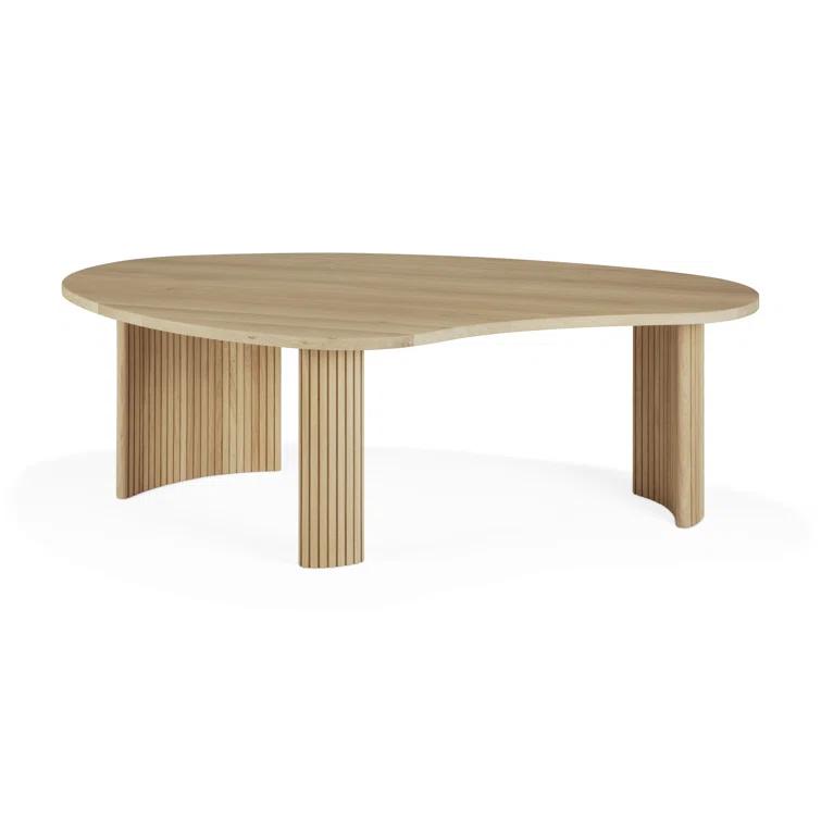 Boomerang Solid Oak Coffee Table with Parallel Rod Legs