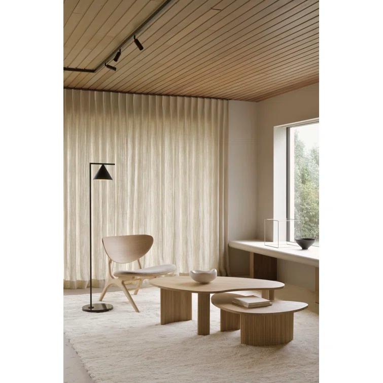 Boomerang Solid Oak Coffee Table with Parallel Rod Legs