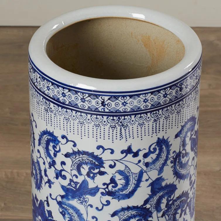 Oriental Furniture 24 in. Blue & White Umbrella Stand